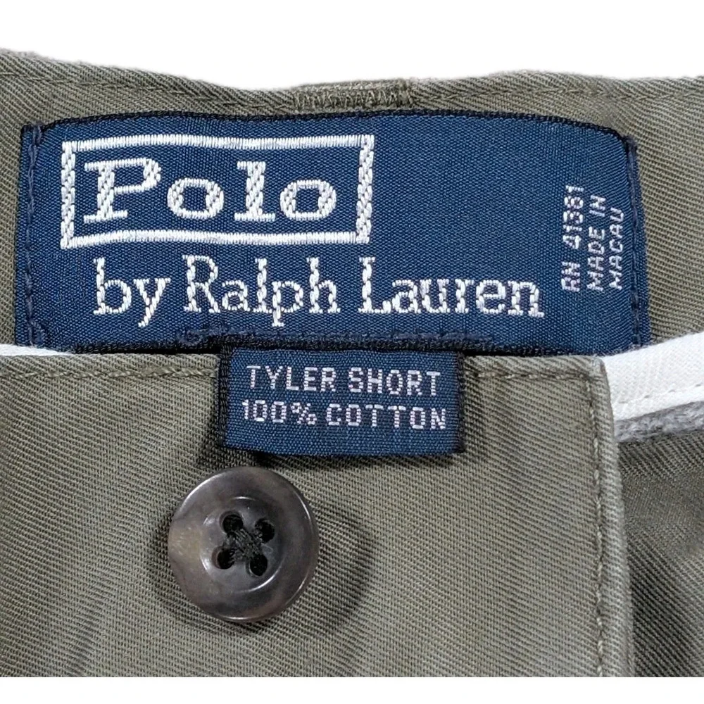 Vintage 90s Polo Ralph Lauren Tyler Shorts Mens 38 Olive Green Pleated Chino 9